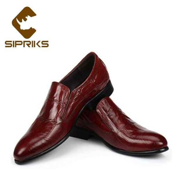 

dress shoes sipriks mens genuine leather burgundy loafers fashion pointed toe slip on black business work moccasin slippers