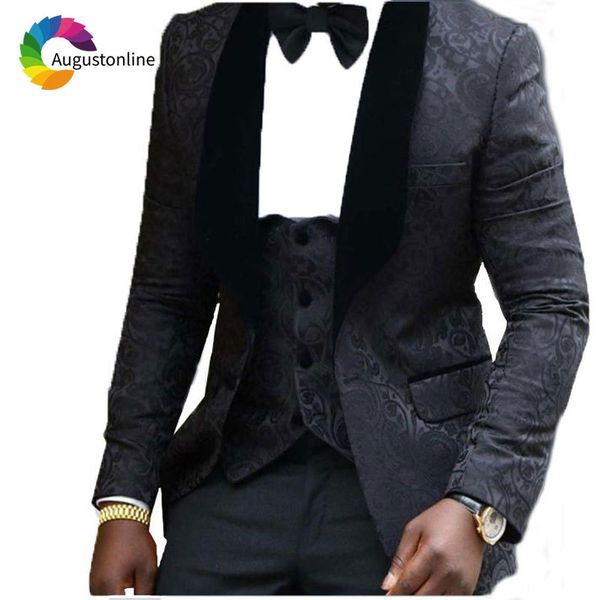 

men's suits & blazers custom made blue/black pattern men wedding shawl lapel groom tuxedo 3 piece slim fit man blazer jacket+, White;black