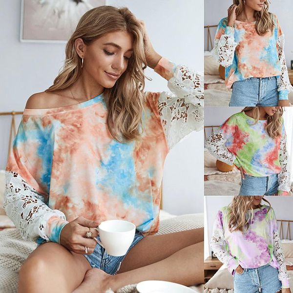 

women's blouses & shirts lace floral woman gradient tunic o-neck long sleeve casual fashion female 2021 polyester, White