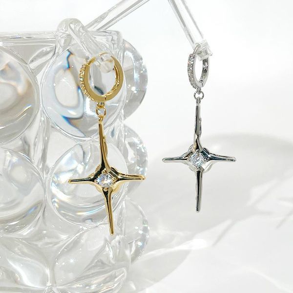 

hoop & huggie peri'sbox celestial star earrings for women micro inlay sparkly zircon earring romantic dainty wedding cross, Golden;silver