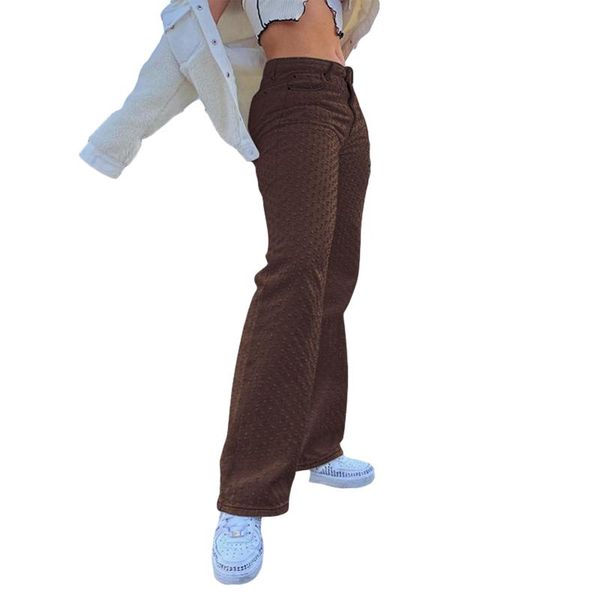 

women's pants & capris women long wide leg pant s-l chic small holes design high waist straight palazzo trousers, Black;white