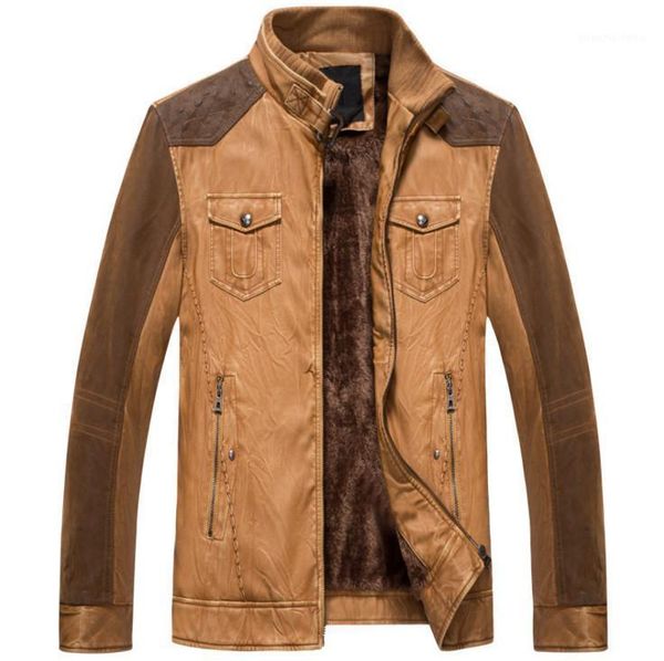 

men's fur & faux europe and america men leather jackets patchwork casual pu coats chaqueta cuero hombre black khaki
