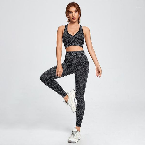 

yoga outfit 2pcs women seamless leopard set push up sport bra fitness gym clothing camouflage leggings pant suit femme sportswear