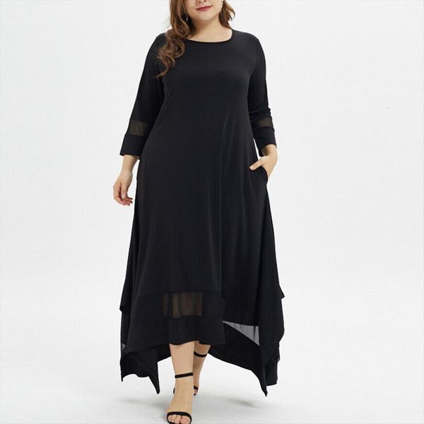 

summer large size womens dresses round neck solid color muslim simple casual breathable fashion maxi robe femme, Black;gray