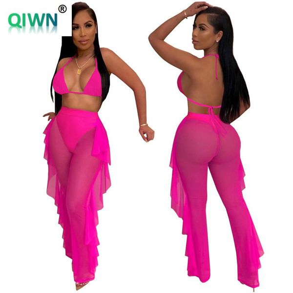 

women's two piece pants women bra+pants solid gauze suits 2 sets night club clothing party playsuits summer swimwear 2xl 6colors 4646, White