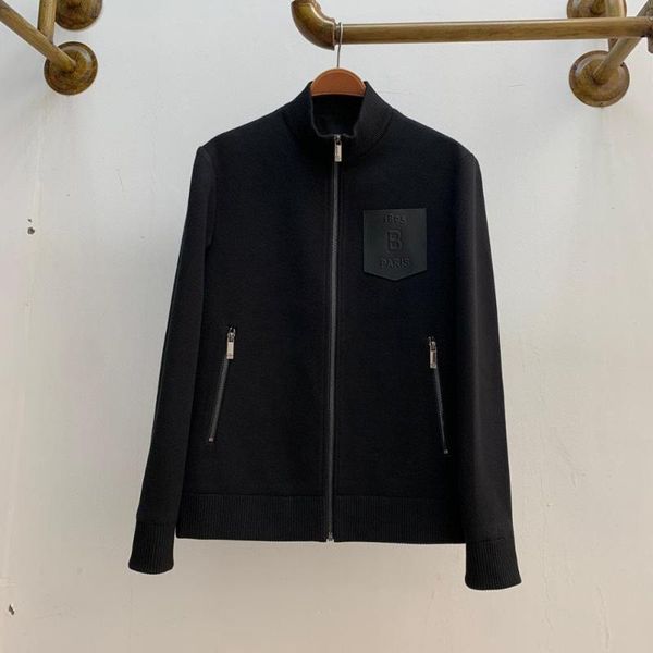 

men's jackets andonaimi black calf leather breast pocket decorated wool blend knit jacket casual size 48-54, Black;brown