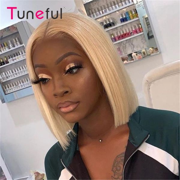 

lace wigs 613 blonde bob human hair for black women t part straight 150% remy frontal, Black;brown