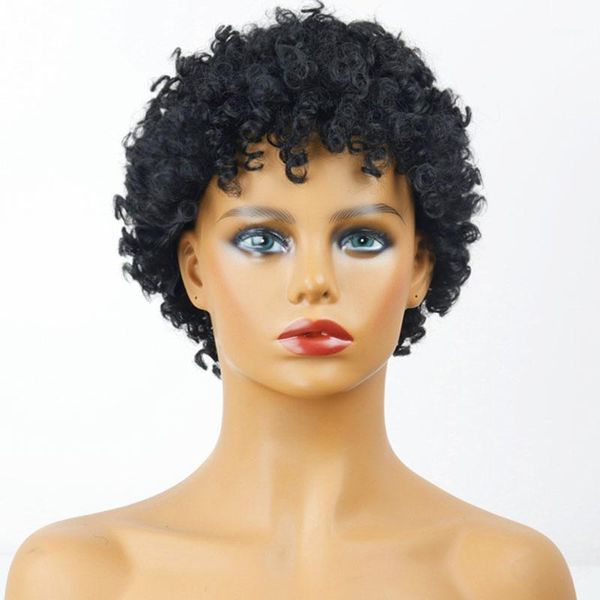 

8inches afro kinky curly wig synthetic short with bangs mixed black for women1