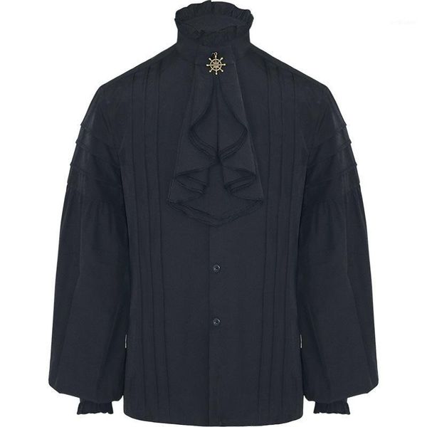 

men's casual shirts mens pirate medieval ruffle steampunk gothic shirt men halloween costume cosplay renaissance victorian chemise hom, White;black