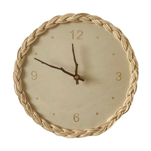 

wall clocks creative mute clock pastoral style round rattan woven for home