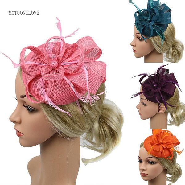 

headpieces kentucky derby hat feather fascinators hats for women bridal wedding cocktail tea party pillbox with clip and headband, Silver