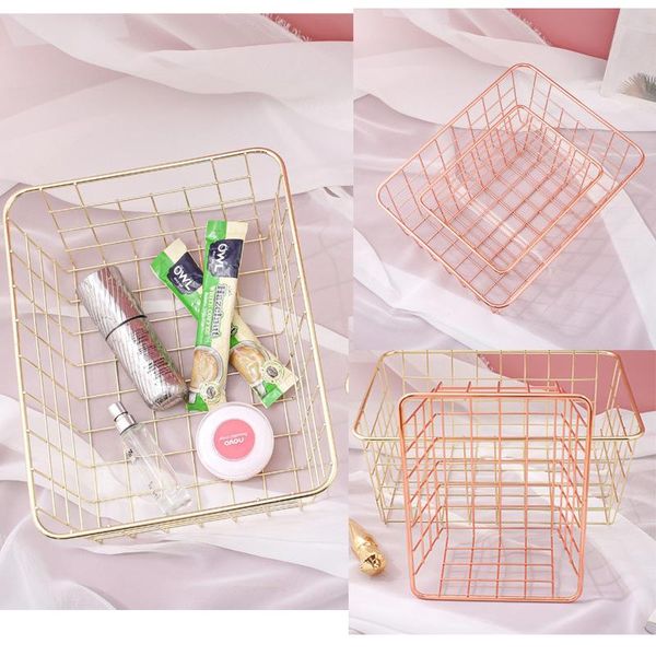 

storage baskets nordic deskbasket rose gold metal wire cosmetic kitchen organizer holder rack toiletry collection bathroom shelf