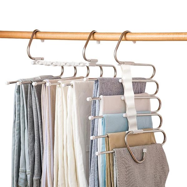

hangers & racks 5 in 1 pant rack hanger for clothes organizer multifunction shelves closet storage stainlesssteel magic trouser