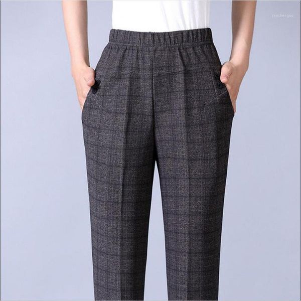 

plus size 5xl stripe straight leg pants women loose spring elastic high waist mom's trousers office lady ankle-length women's & ca, Black;white