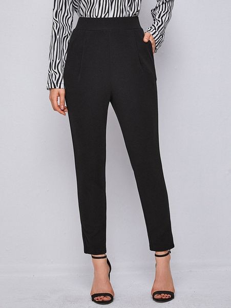 

slant pocket crop tailored pants 58ci#, Black;white