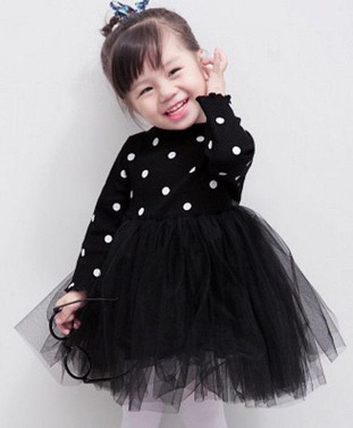 

girl's dresses kids children girls patchwork tutu dress polka dot long sleeve o neck infant spring princess party baby clothing 0-4t, Red;yellow