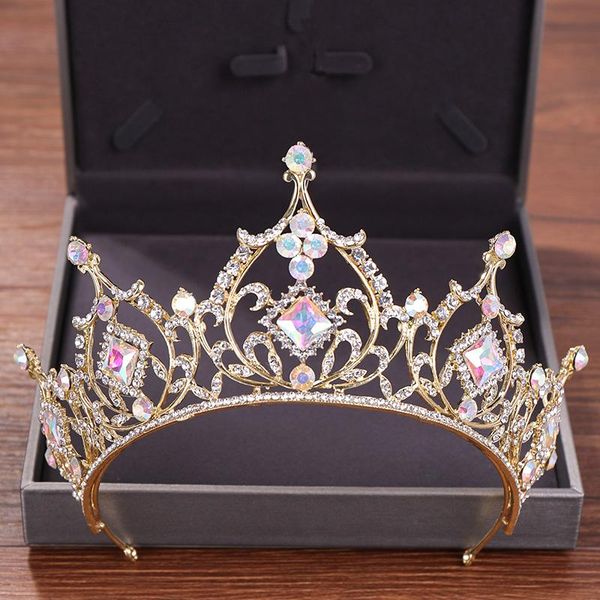 

hair clips & barrettes baroque bride crystal crown wedding headwear colorful tiaras accessories gold headpiece diadem queen, Golden;silver