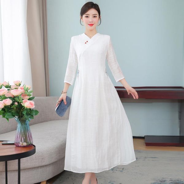 

casual dresses modified hanfu huai summer chinese fairy tea suit cheongsam embroidered collar cultivate one's morality dress, Black;gray