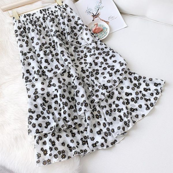 

skirts 2021 ins a-line women fashion summer chiffon cake, Black