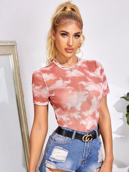

women's t-shirt summer girls fashion tie-dye round neck slim fit y2k tshirts 2021 streetwear short sleeve casual pink harajuku, White