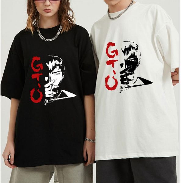 

men's t-shirts harajuku funny anime great teacher onizuka t shirt men short sleeve gto manga tshirt o-neck cotton tee japan eikichi t-s, White;black