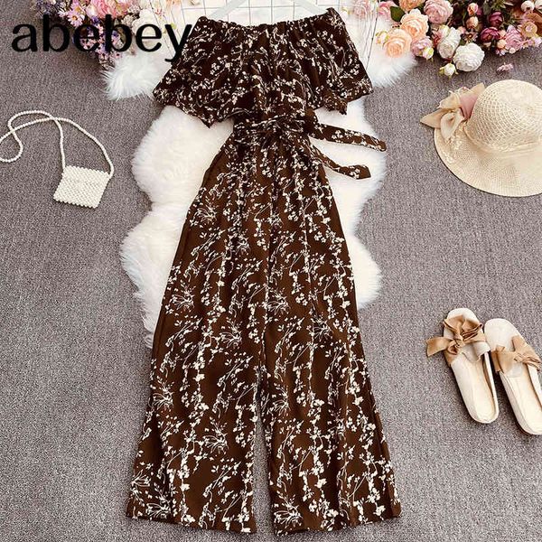 

women blhemian floral jumpsuits slash neck sashes rompers summer off shoulder wide leg long rompers, Black;white
