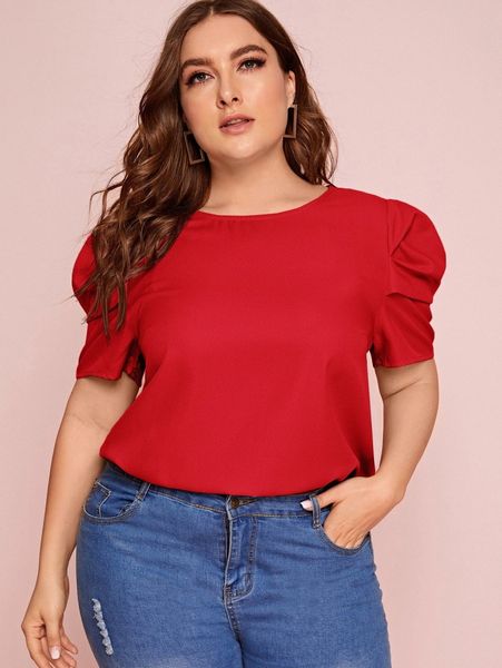 

plus keyhole back puff sleeve 24fz#, Black