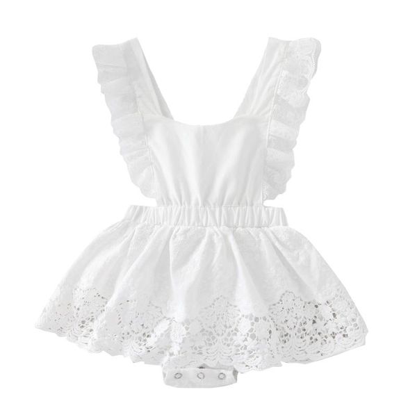 Pagliaccetti Citgee Summer Infant Baby Girls Casual Body bianco tinta unita senza maniche colletto quadrato orlo in pizzo vestiti