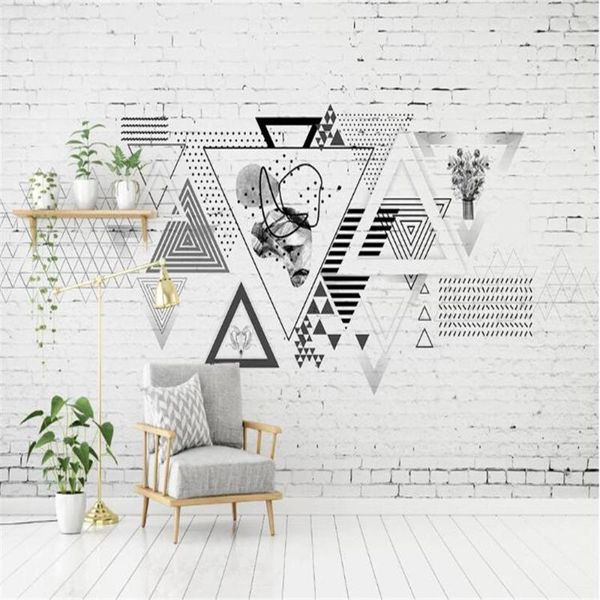 

wallpapers milofi nordic modern minimalist personality geometric square brick wall tv background