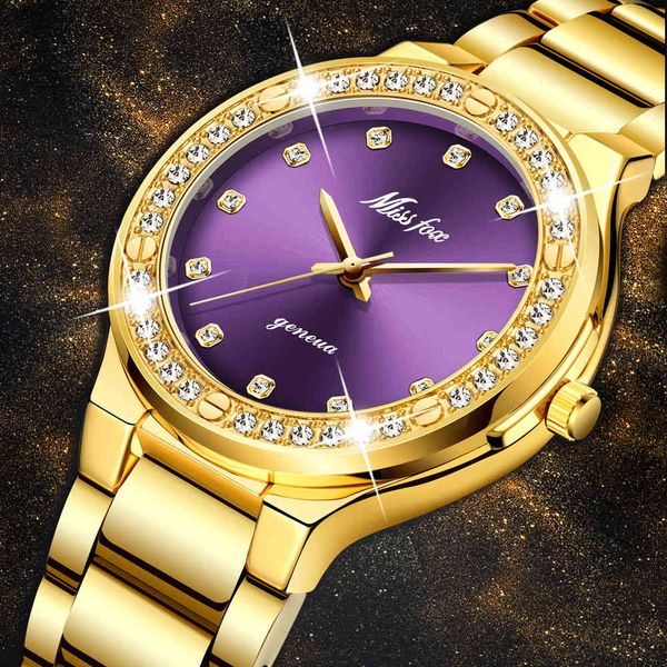 Drop 2020 ing diamant montres-bracelets pour femmes en acier deux tons or femme montre heure violet Quartz montre-bracelet