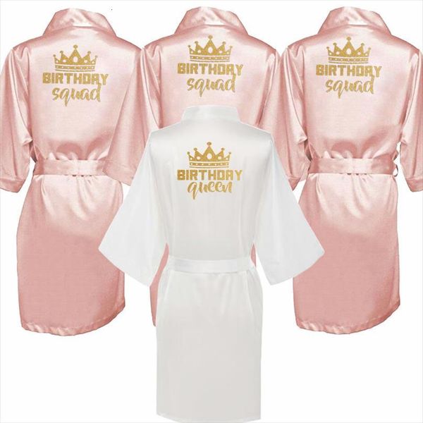 

birthday party queen amp women sleepwear squad robes satin pajamas dressing gowns for gold writing letter crown kimono plus size, Black;red