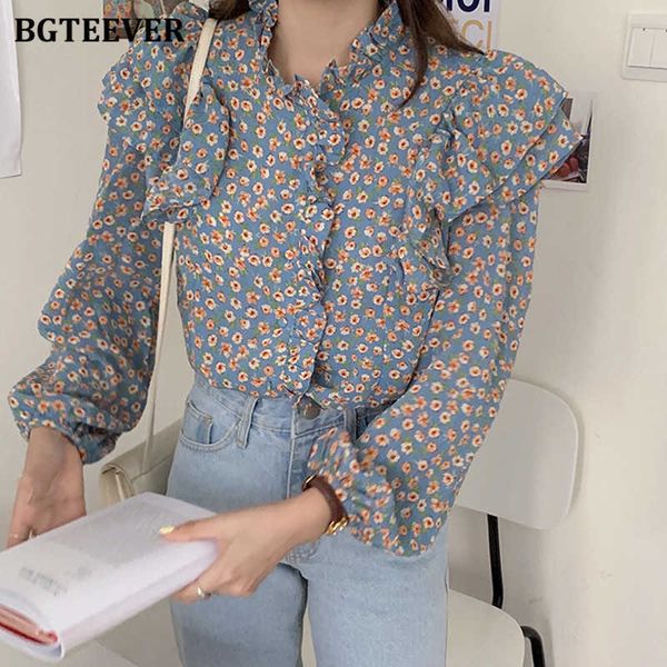 

women's blouses & shirts blouses vintage stand collar floral chiffon for women spring elegant ruffles long sleeve single-breasted femal, White