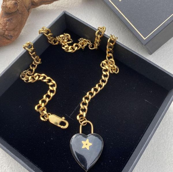 

fashion titanium steel plated 18k thick chain necklace peach heart five-pointed star sweater chain party gift costume accessories, Black