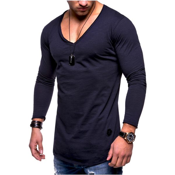 

men's t-shirts fashion long-sleeved t-shirt large size slim autumn v-neck t shirts casual solid color shirt men tees t102, White;black
