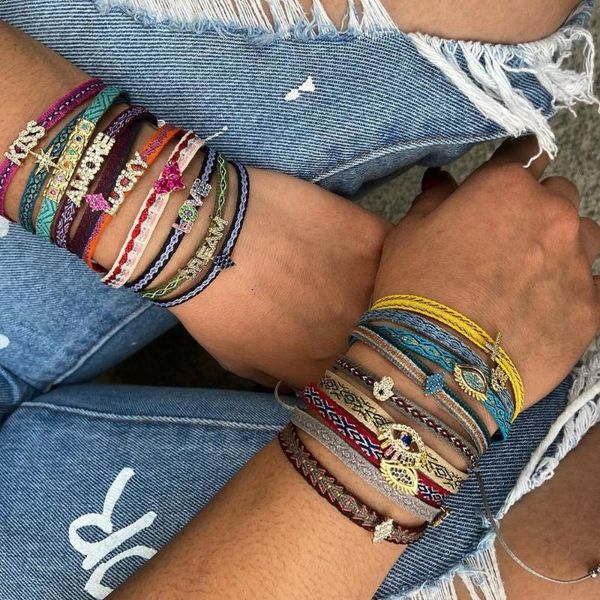 

charm bracelets go2boho boho jewelry braided fabric bracelet for women pulseras hand woven 2021 pattern logo friends braclet, Golden;silver