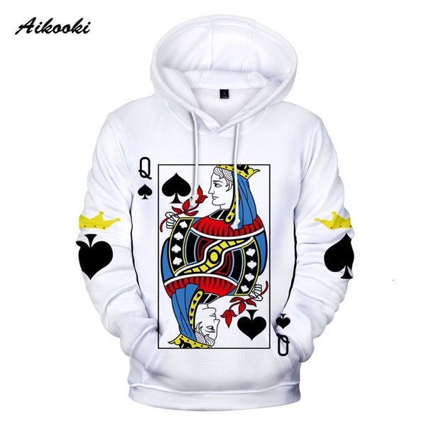 

playing cards poker q k king queen 3d printed hoodies sweatshirts men/women youthful sweatshirt adult/child leisure pullovers, Black