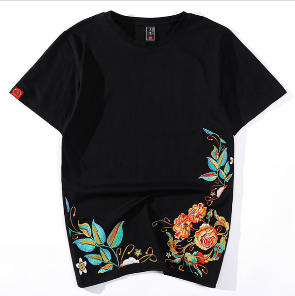 

men's t-shirts 2021 chinese style embroidery t-shirt cotton half-sleeved trend couple loose short-sleeved men 19, White;black