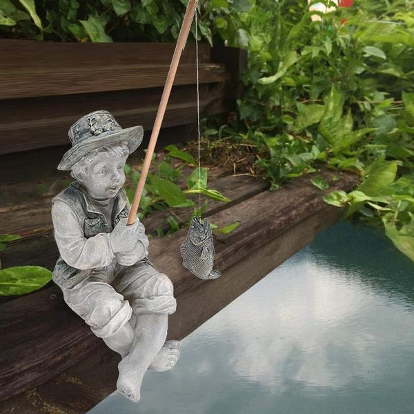 

resin figure statue fishing boy with sitting posture ornament basking god's glory little girl for outdoor pool garden decoration decora