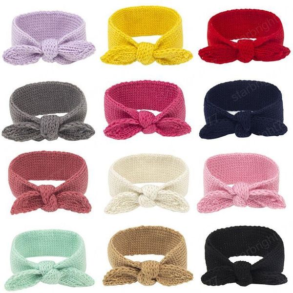 Projeto grosso Crochet Bebê Headbands Meninas Cabeça de Malha Bandas Moda Handmade Lã Coelho Orelhas Acessórios De Cabelo Crianças Queda De Inverno De Inverno