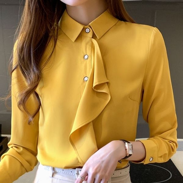 

long sleeve women blouses ruffles turn down collar chiffon blouse shirt blouse women blusas mujer de moda blusa d538 210602, White