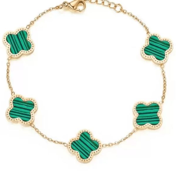 

charm green chain four leaf clover bracelet lucky bangle double-sided shells jewelry golden rose silver chain fashionable lady wedding engag, Black