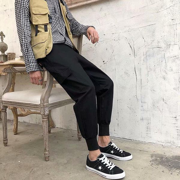 

men streetwear fitness pants hip hop sweatpants casual joggers men's, Black