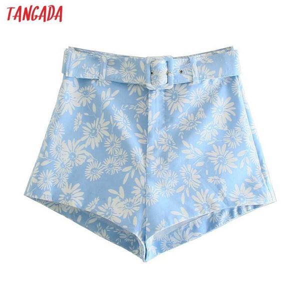 

tangada women elegant floral print shorts with belt pockets female retro casual shorts pantalones 3h470 210609, White;black