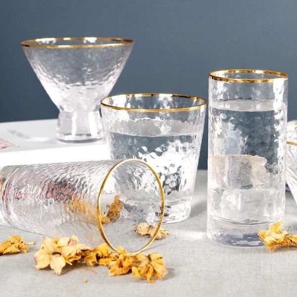 

wine glasses japanese irregular gold edge glass water cup transparent heat resistant juice tea household cocktail beer steins
