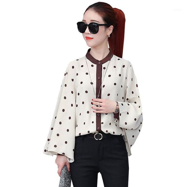 

women's blouses & shirts spring autumn 2021 dot women shirt korean office blouse bat sleeves fashion womens and blusa feminina z603, White