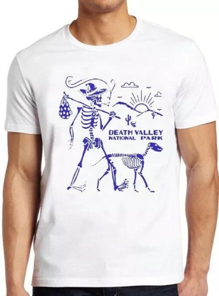 

death valley national park camping hiking skeleton retro cool tee t shirt 4043, White;black