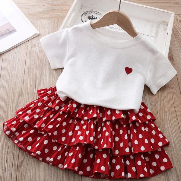

clothing sets summer girls' korean polka dot short-sleeved t-shirt high waist skirt 2pcs baby kids clothes set children, White