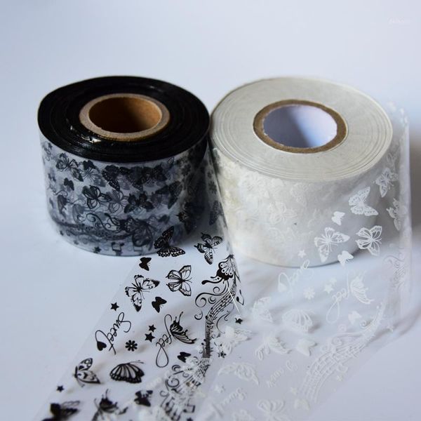 

2rolls butterfly flower nail foil transfer 50m*4cm adhesive wraps paper decal uv gel polish sticker art manicure1, Black