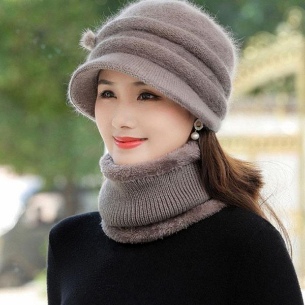 

beanies women winter fur lined hats with scarves warm keeping cap fashion warmth hat set for casual female knitted bucket caps