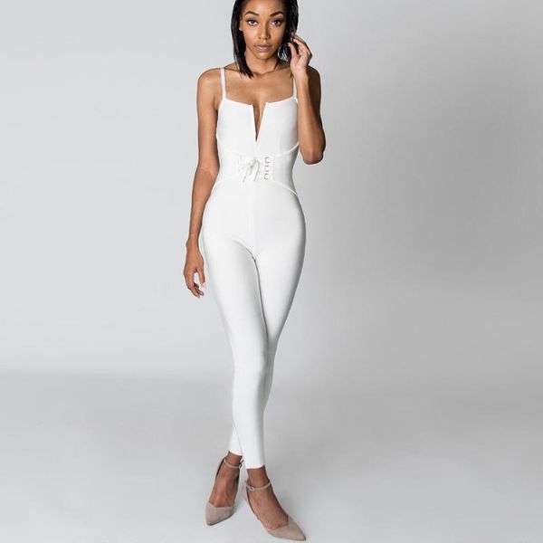 

women's jumpsuits & rompers hashupha 2021 winter arrival v neck long pants slim club party clothing evening white elegant sleeveless ju, Black;white